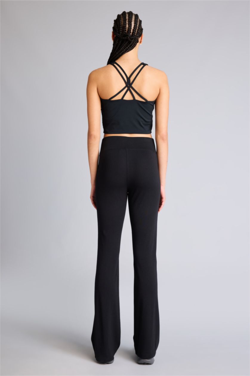 Kadın Siyah Flare Fit Beli Lastikli İspanyol Paça Ribana Pantolon