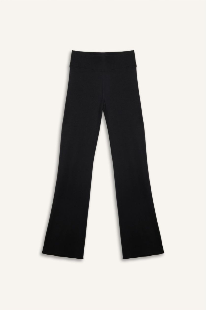 Kadın Siyah Flare Fit Beli Lastikli İspanyol Paça Ribana Pantolon