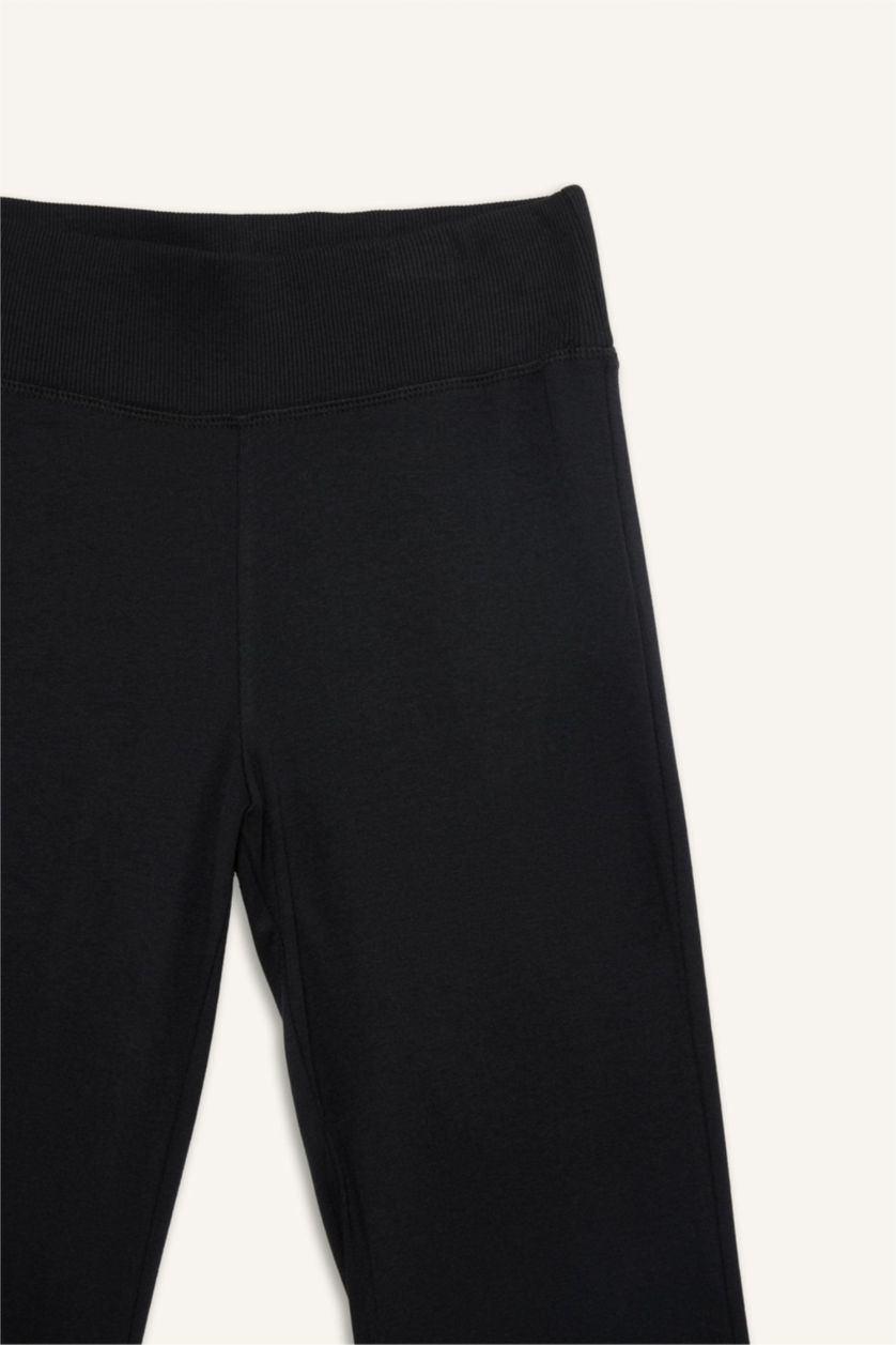 Kadın Siyah Flare Fit Beli Lastikli İspanyol Paça Ribana Pantolon