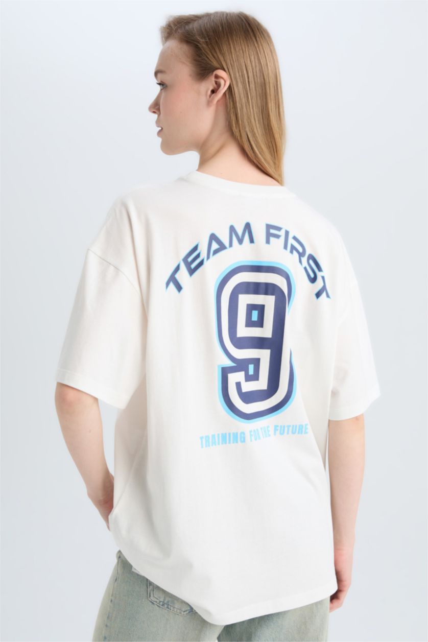 WOMAN White Oversize Fit Printed Short Sleeve T-Shirt