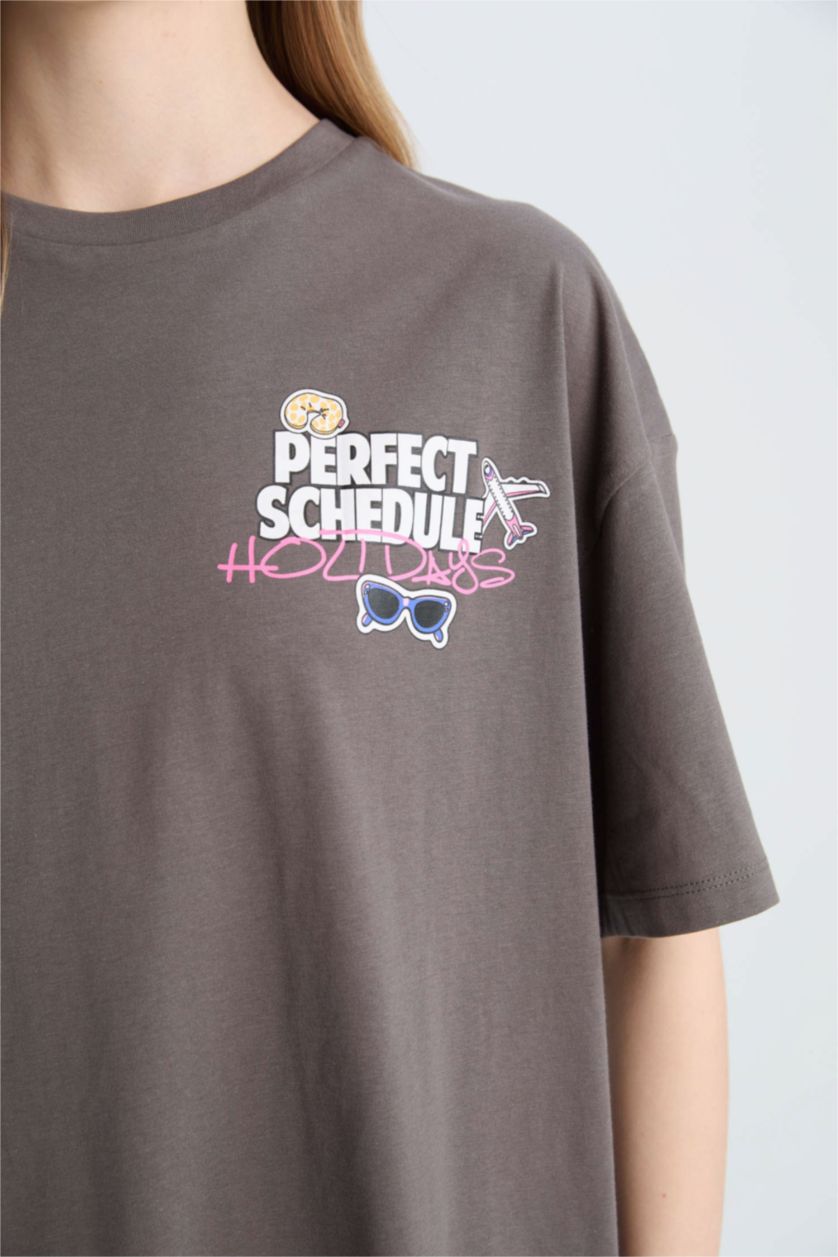 WOMAN Grey Oversize Crew Neck Back Printed T-Shirt