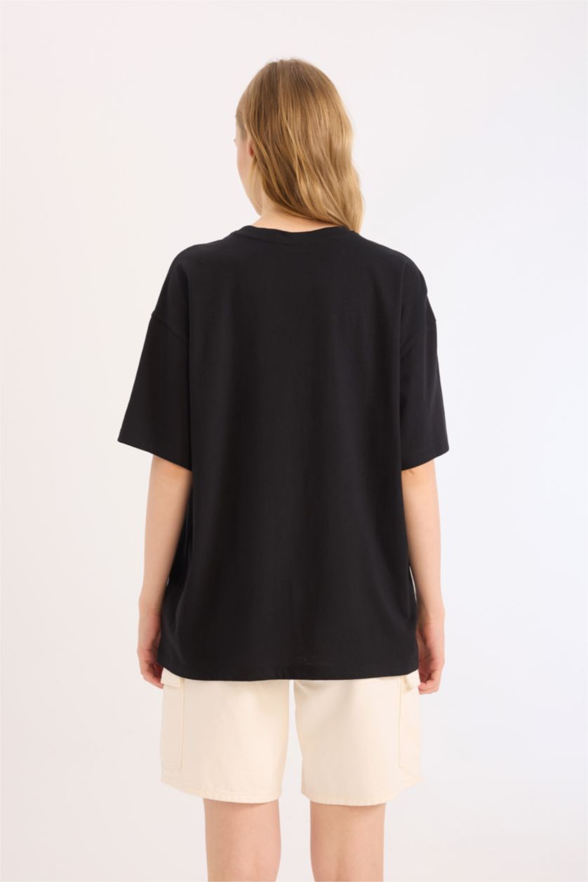 FEMME Noir T-shirt oversize à col rond avec imprimé