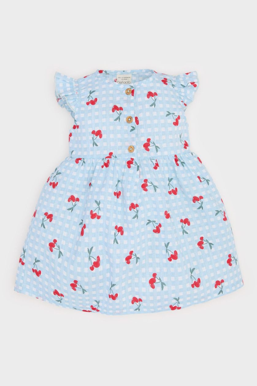 طفلة صغيرة أزرق فاتح فستان بناتي نص كم بياقة مستديرة