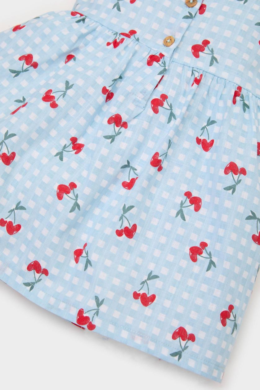 طفلة صغيرة أزرق فاتح فستان بناتي نص كم بياقة مستديرة