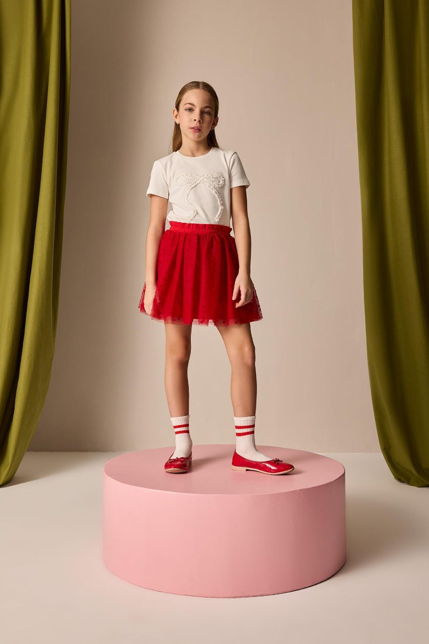 Kız Çocuk - Genç Kız Kırmızı Pileli Kırmızı Etek Kız Çocuk