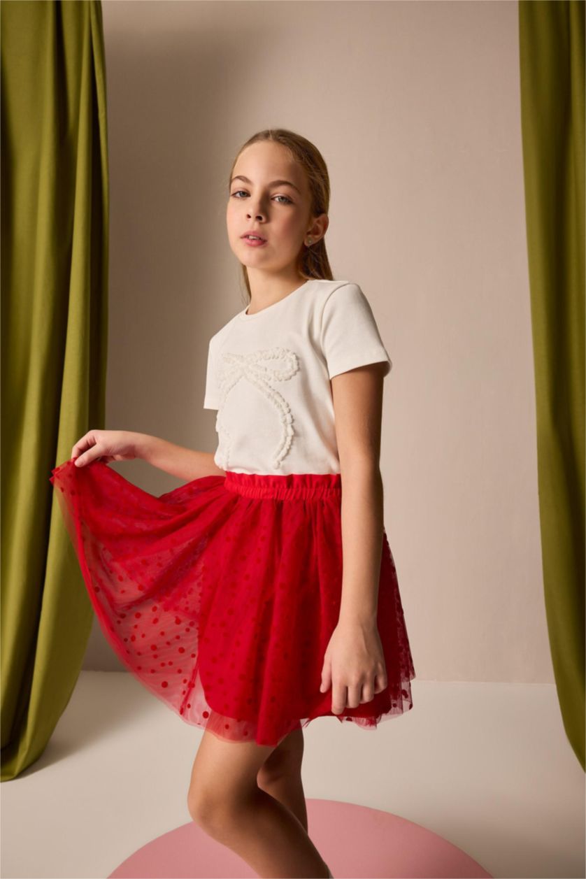 Kız Çocuk - Genç Kız Kırmızı Pileli Kırmızı Etek Kız Çocuk