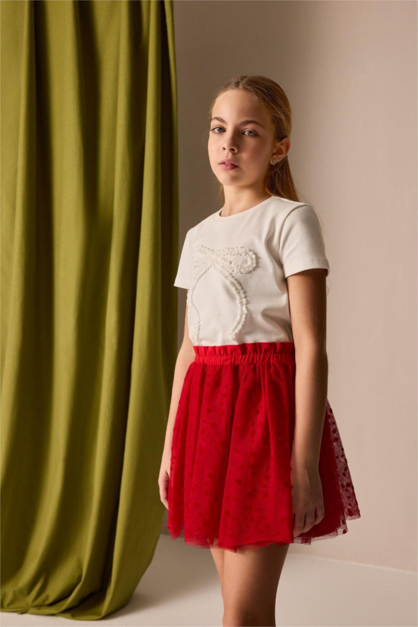 Kız Çocuk - Genç Kız Kırmızı Pileli Kırmızı Etek Kız Çocuk