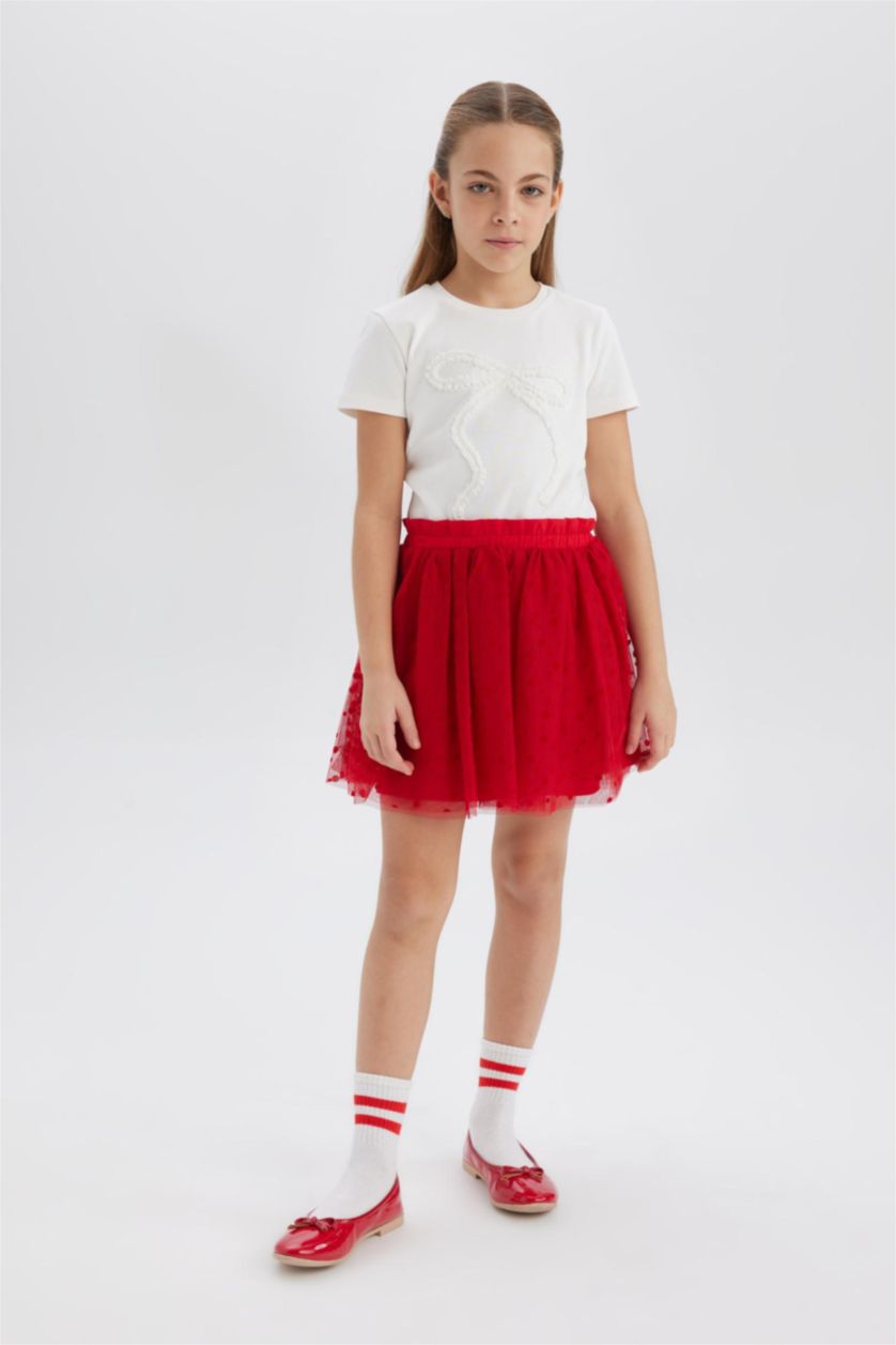 Kız Çocuk - Genç Kız Kırmızı Pileli Kırmızı Etek Kız Çocuk