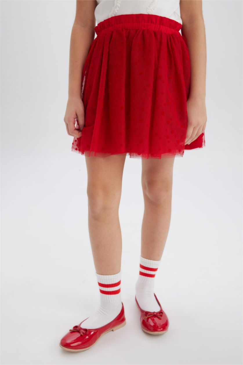 Kız Çocuk - Genç Kız Kırmızı Pileli Kırmızı Etek Kız Çocuk