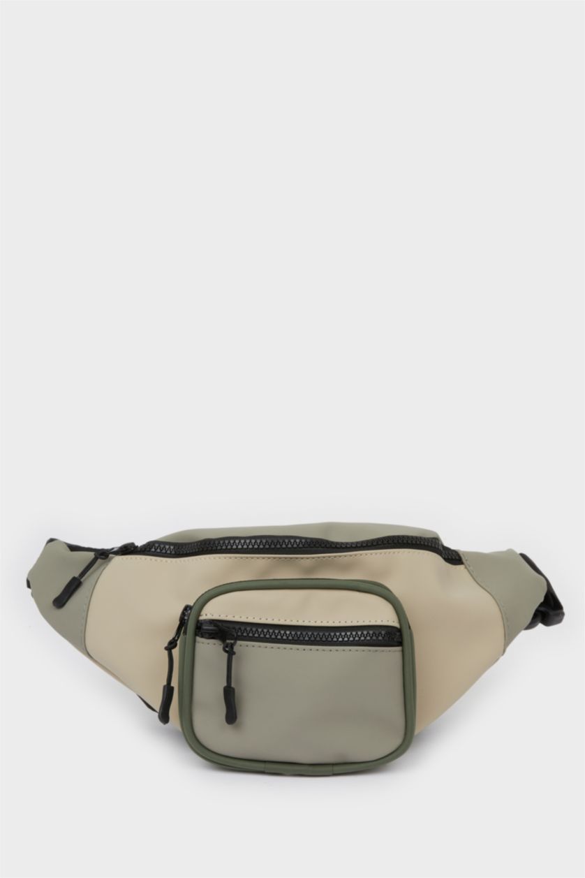 Men Beige Faux Leather Waist Bag