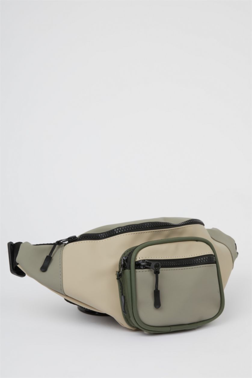 Men Beige Faux Leather Waist Bag