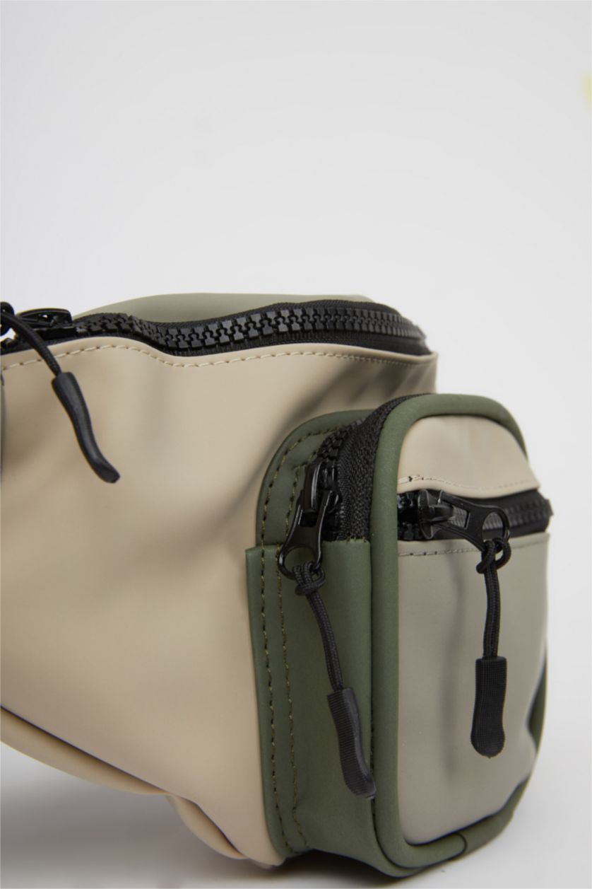 Men Beige Faux Leather Waist Bag