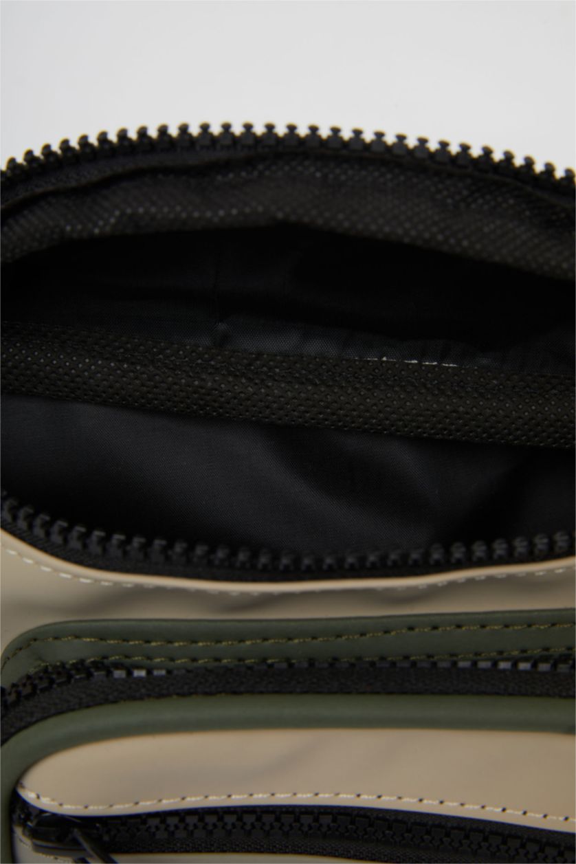 Men Beige Faux Leather Waist Bag