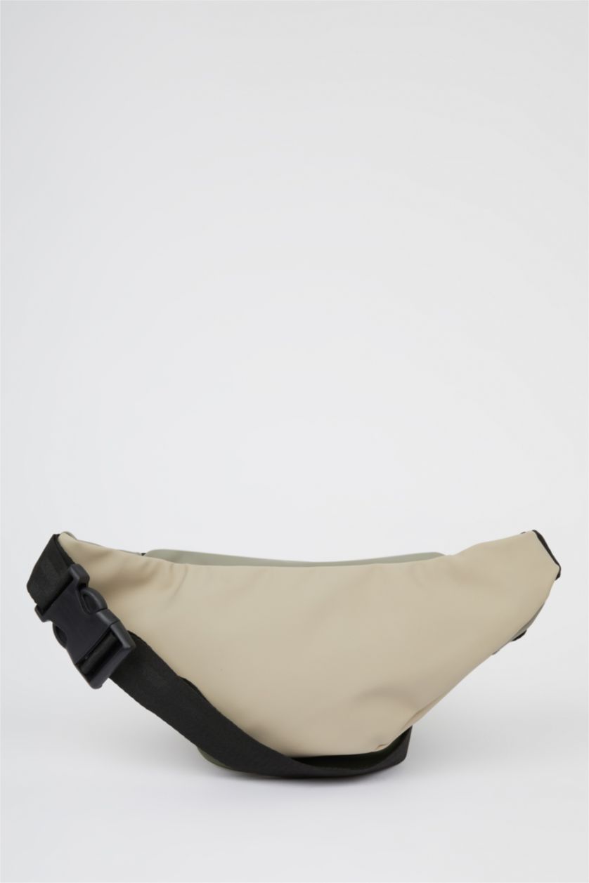 Men Beige Faux Leather Waist Bag