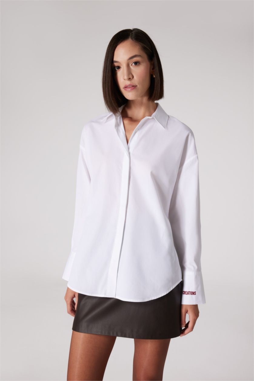 FEMME Blanc Chemise Oversize imprimée à manches longues en coton