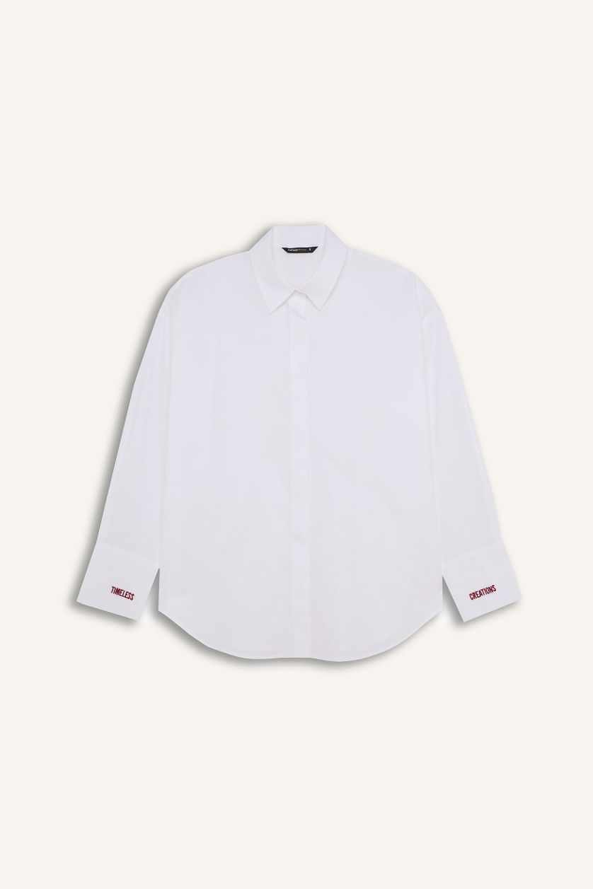 FEMME Blanc Chemise Oversize imprimée à manches longues en coton