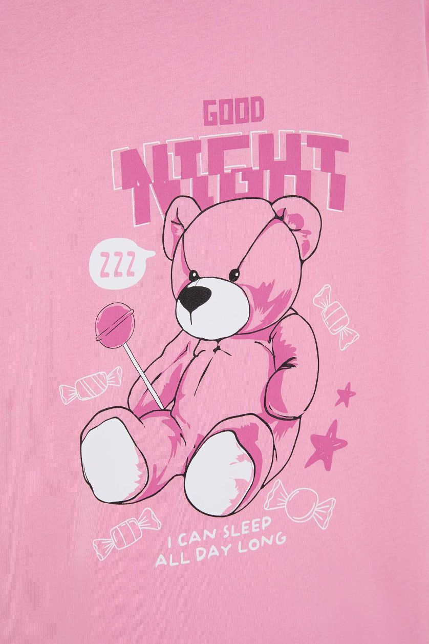 Kız Çocuk - Genç Kız Açık Pembe Baskılı Kısa Kollu Gecelik Kız Çocuk