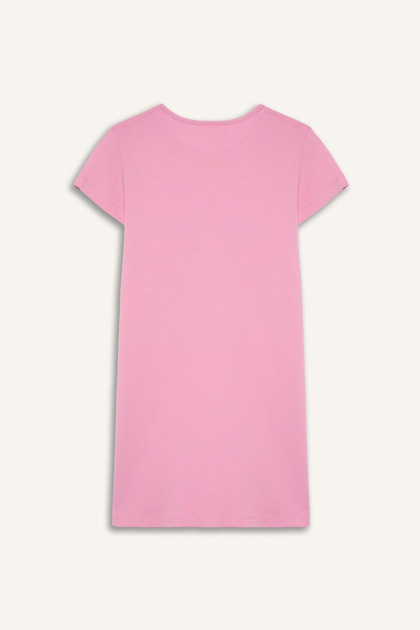 Kız Çocuk - Genç Kız Açık Pembe Baskılı Kısa Kollu Gecelik Kız Çocuk
