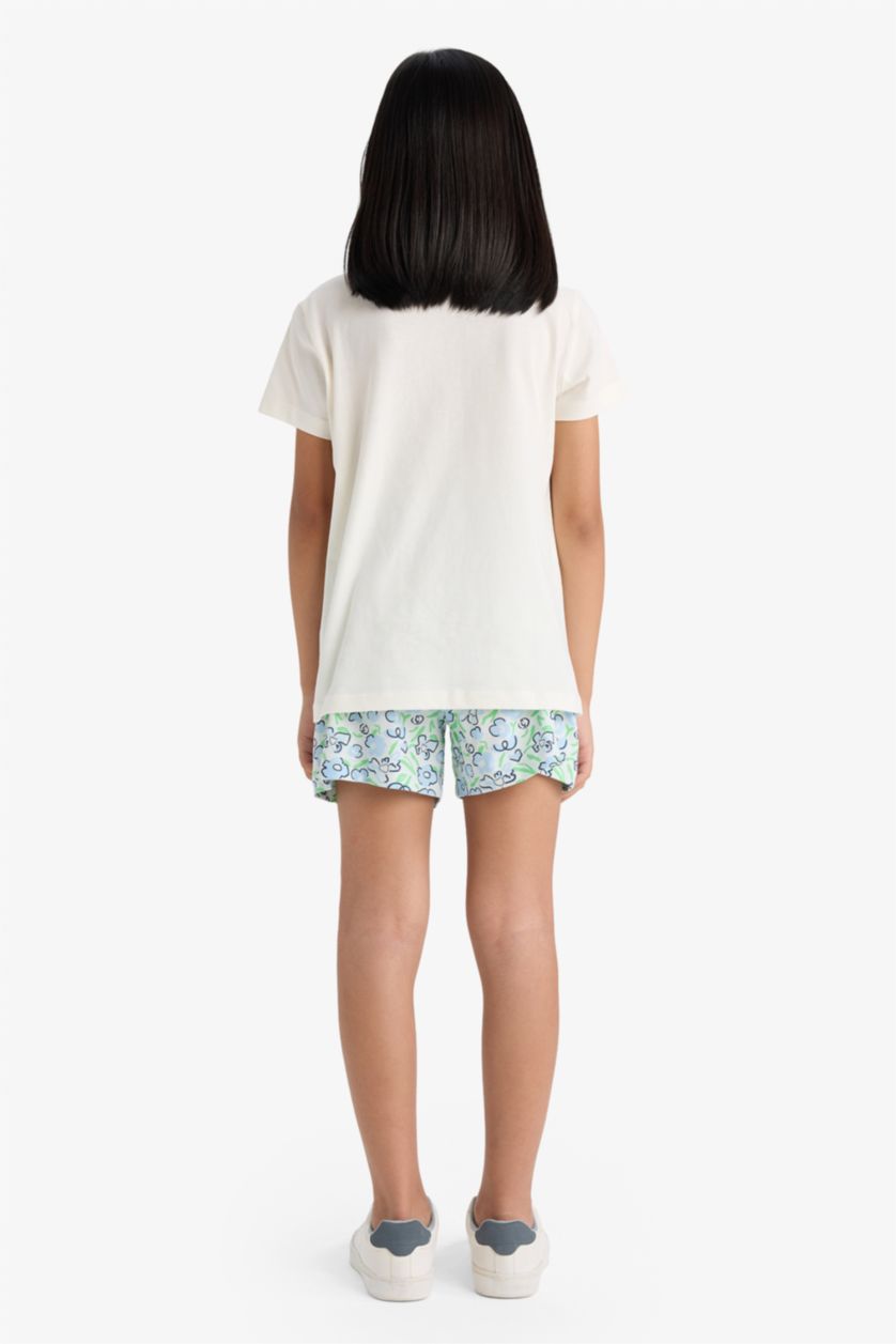 Kız Çocuk - Genç Kız Ekru %100 Pamuklu Baskılı Pijama Takımı Kız Çocuk