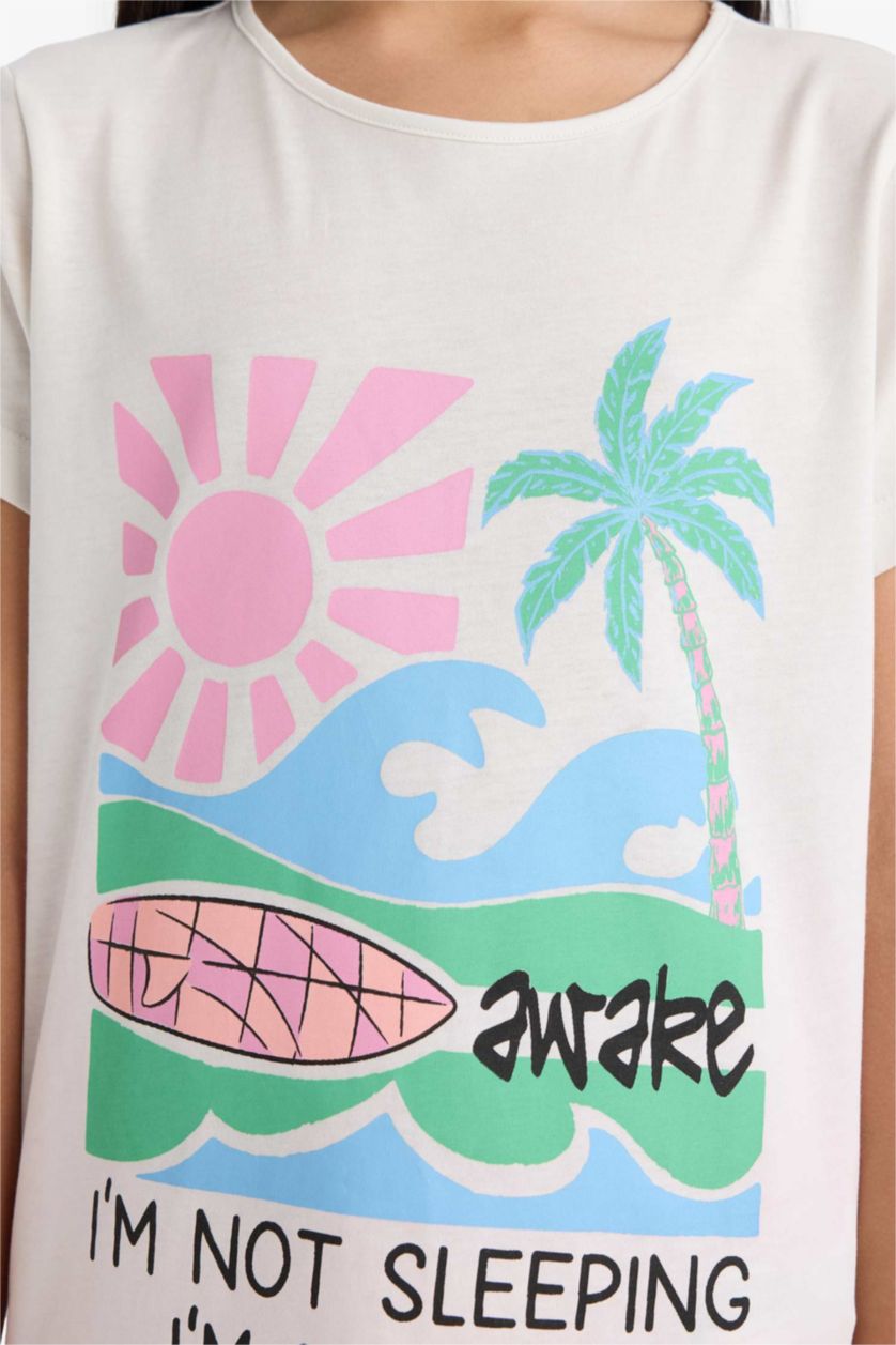 بنات بيج فاتح سيت بجامة بناتي شورت وتيشيرت قصة عادية - قطعتين