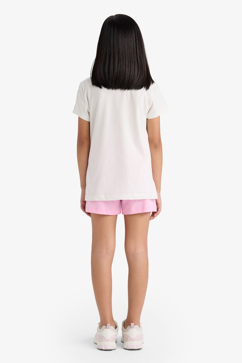 بنات بيج فاتح سيت بجامة بناتي شورت وتيشيرت قصة عادية - قطعتين