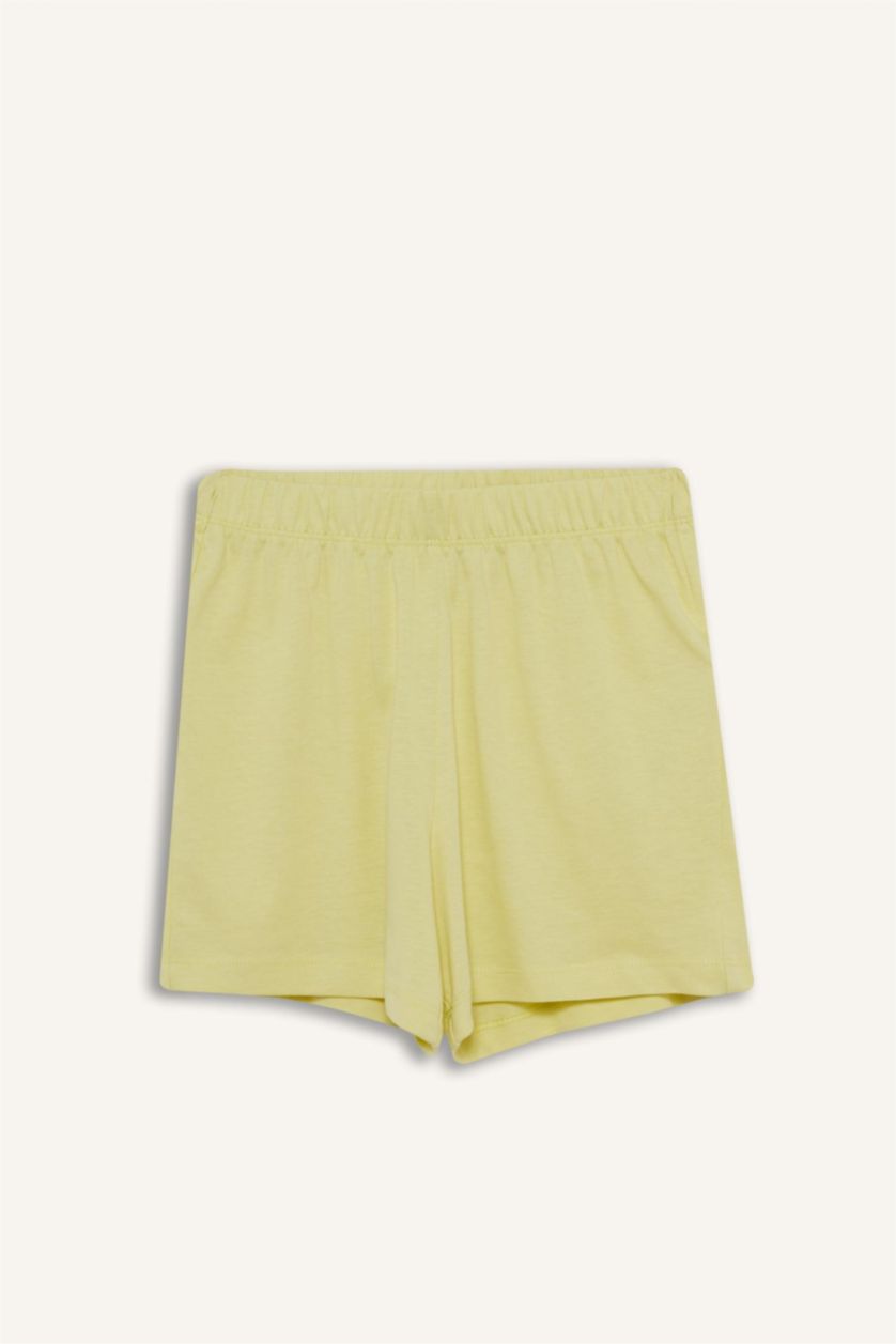 بناتي أصفر فاتح طقم بيجاما بناتي شورت وبلوزة قصة عادية - قطعتين