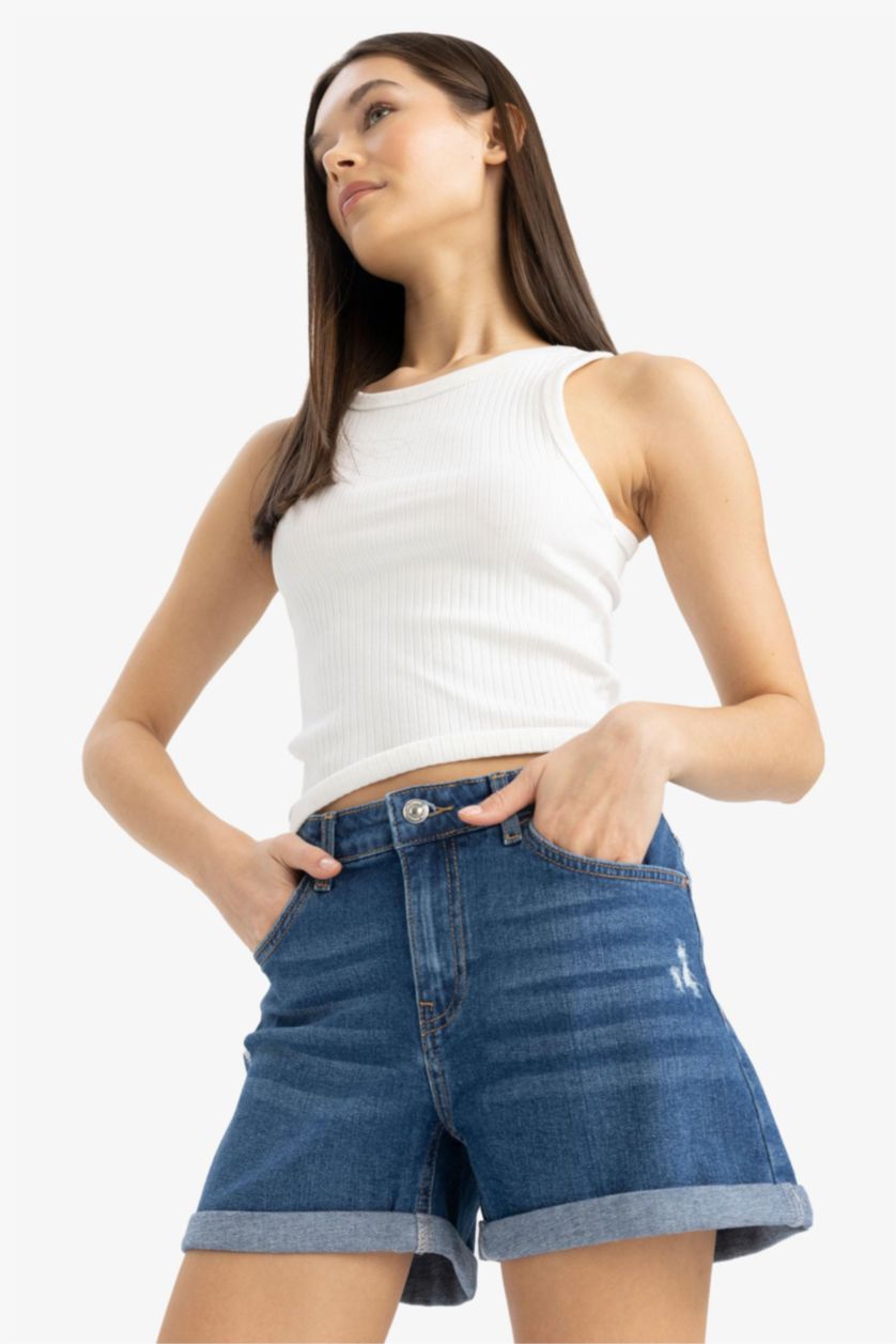 Kadın Koyu Mavi Jean Şort