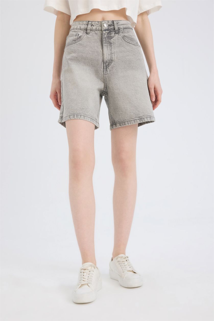 Женщины Серый Джинсовые шорты-бермуды с обычной посадкой на талии