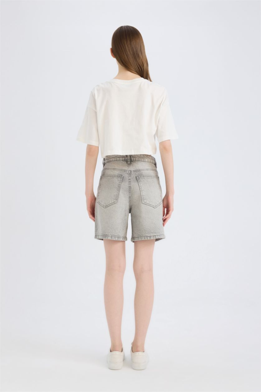 Женщины Серый Джинсовые шорты-бермуды с обычной посадкой на талии
