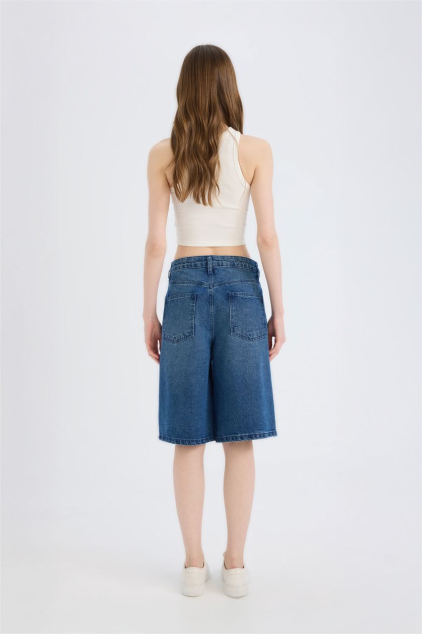 Женщины Голубрй Джинсовые шорты-бермуды с обычной посадкой на талии