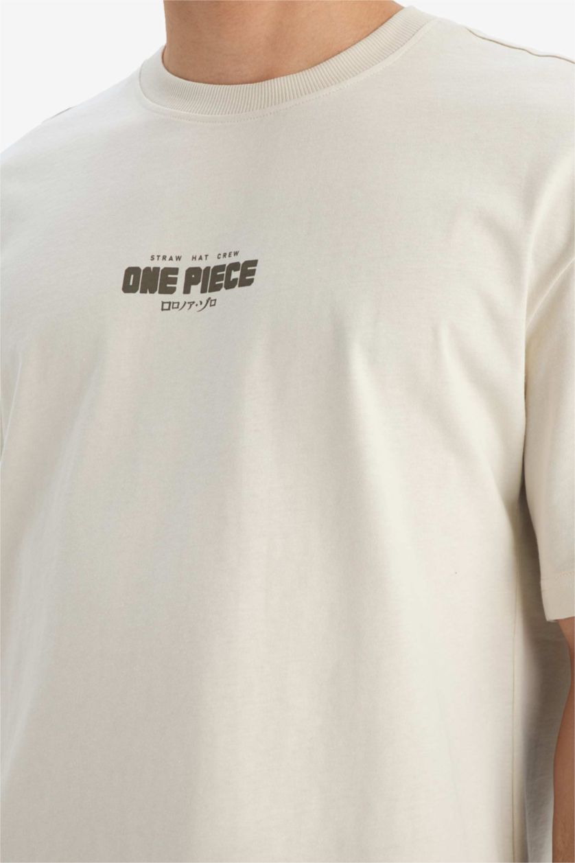 Erkek Taş %100 Pamuk One Piece Boxy Fit Bisiklet Yaka Sırt Baskılı Kısa Kollu Tişört