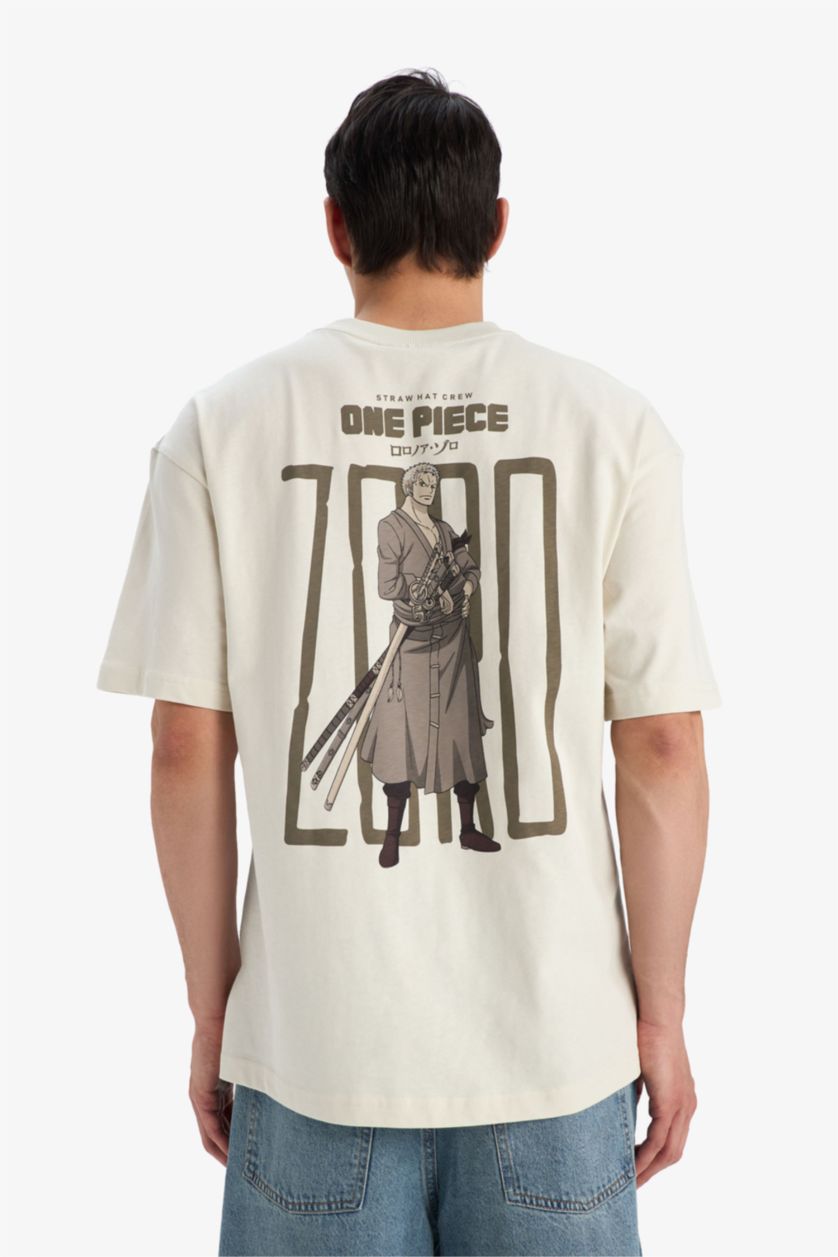 Erkek Taş %100 Pamuk One Piece Boxy Fit Bisiklet Yaka Sırt Baskılı Kısa Kollu Tişört