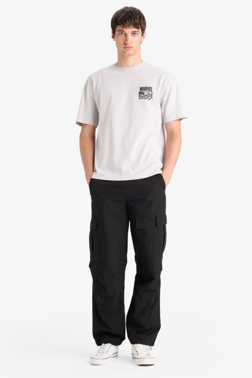 رجال رمادي فاتح تيشيرت نص ردن اوفر سايز برقبة مستديرة من مارفل