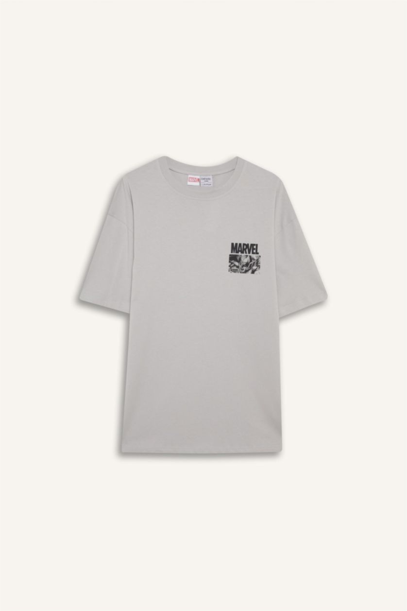 رجال رمادي فاتح تيشيرت نص ردن اوفر سايز برقبة مستديرة من مارفل