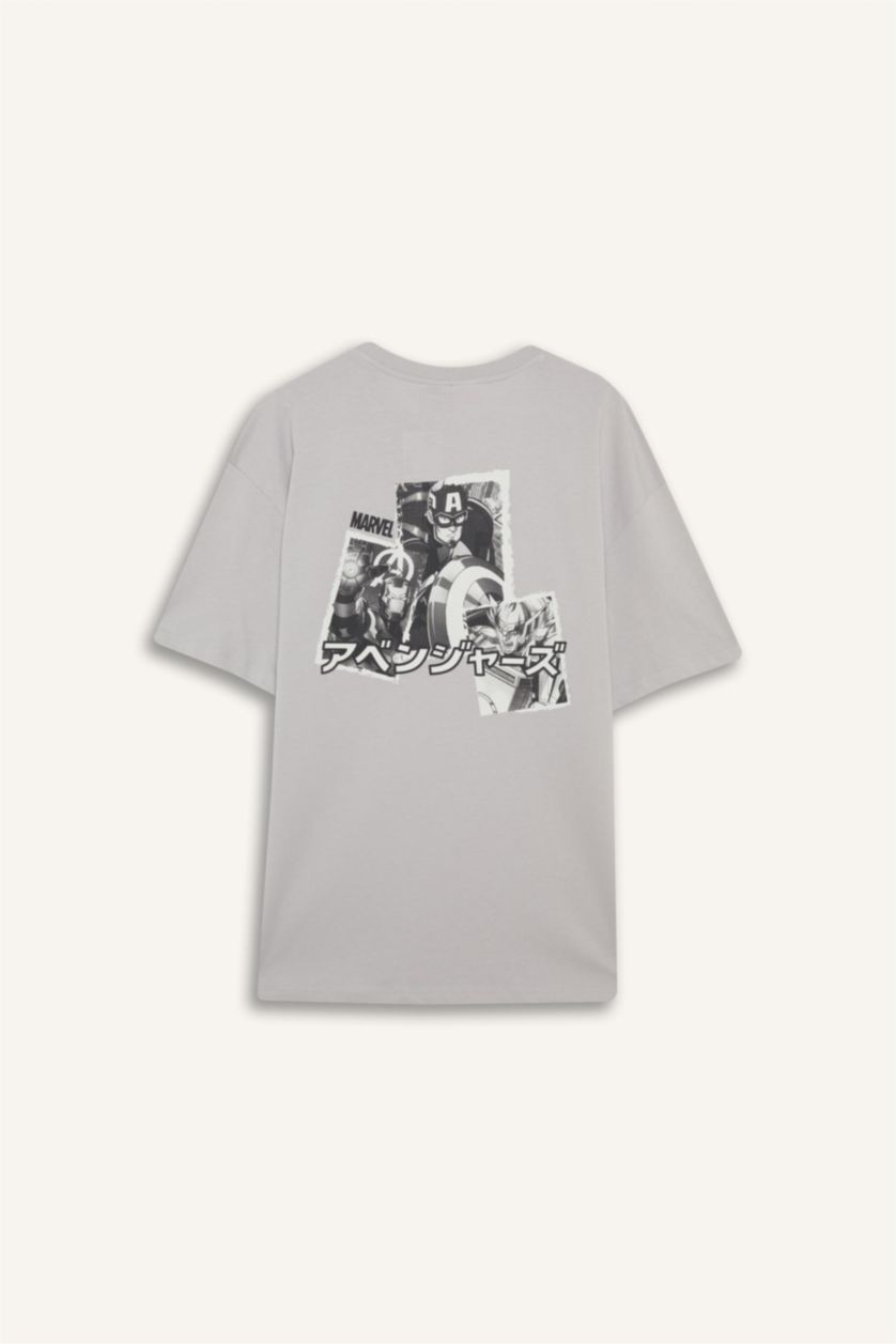 رجال رمادي فاتح تيشيرت نص ردن اوفر سايز برقبة مستديرة من مارفل