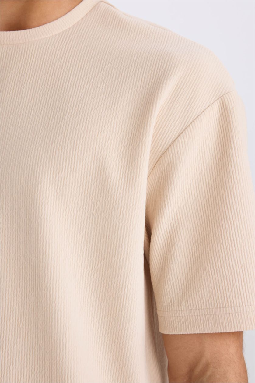 Мужчины Светло-розовый Футболка с круглым вырезом, свободного кроя, с короткими рукавами