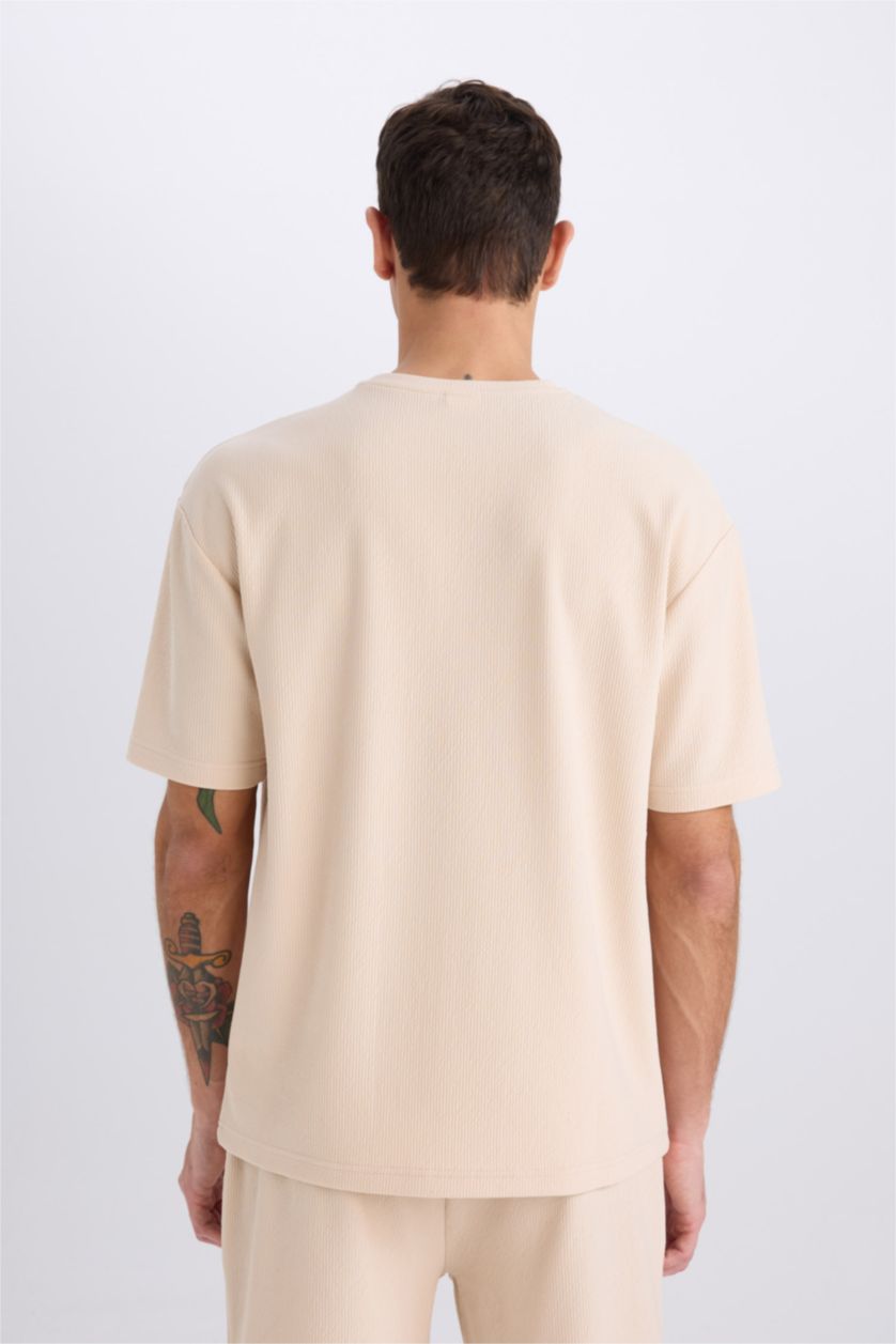 Мужчины Светло-розовый Футболка с круглым вырезом, свободного кроя, с короткими рукавами