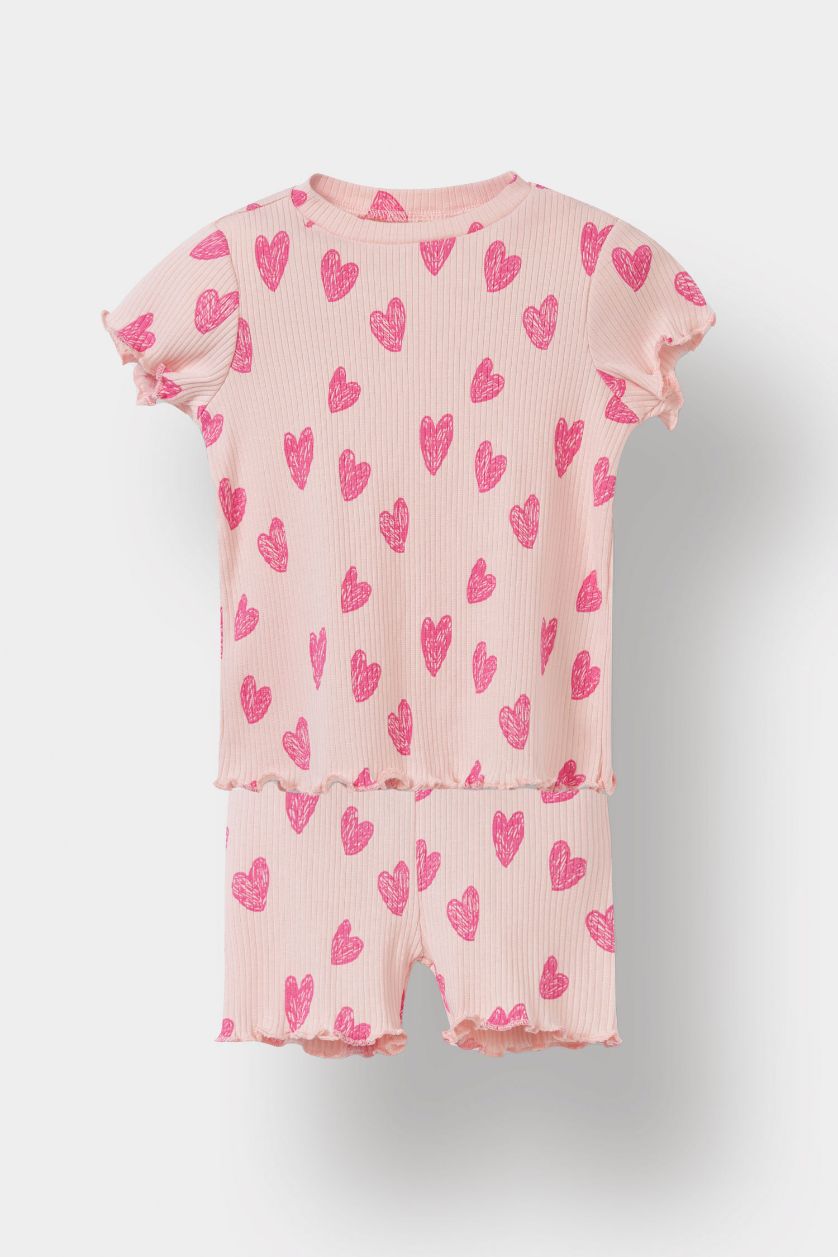 BABY GIRL Pink Girl Patterned Ribbed Camisole T-Shirt Shorts 2 Piece Set