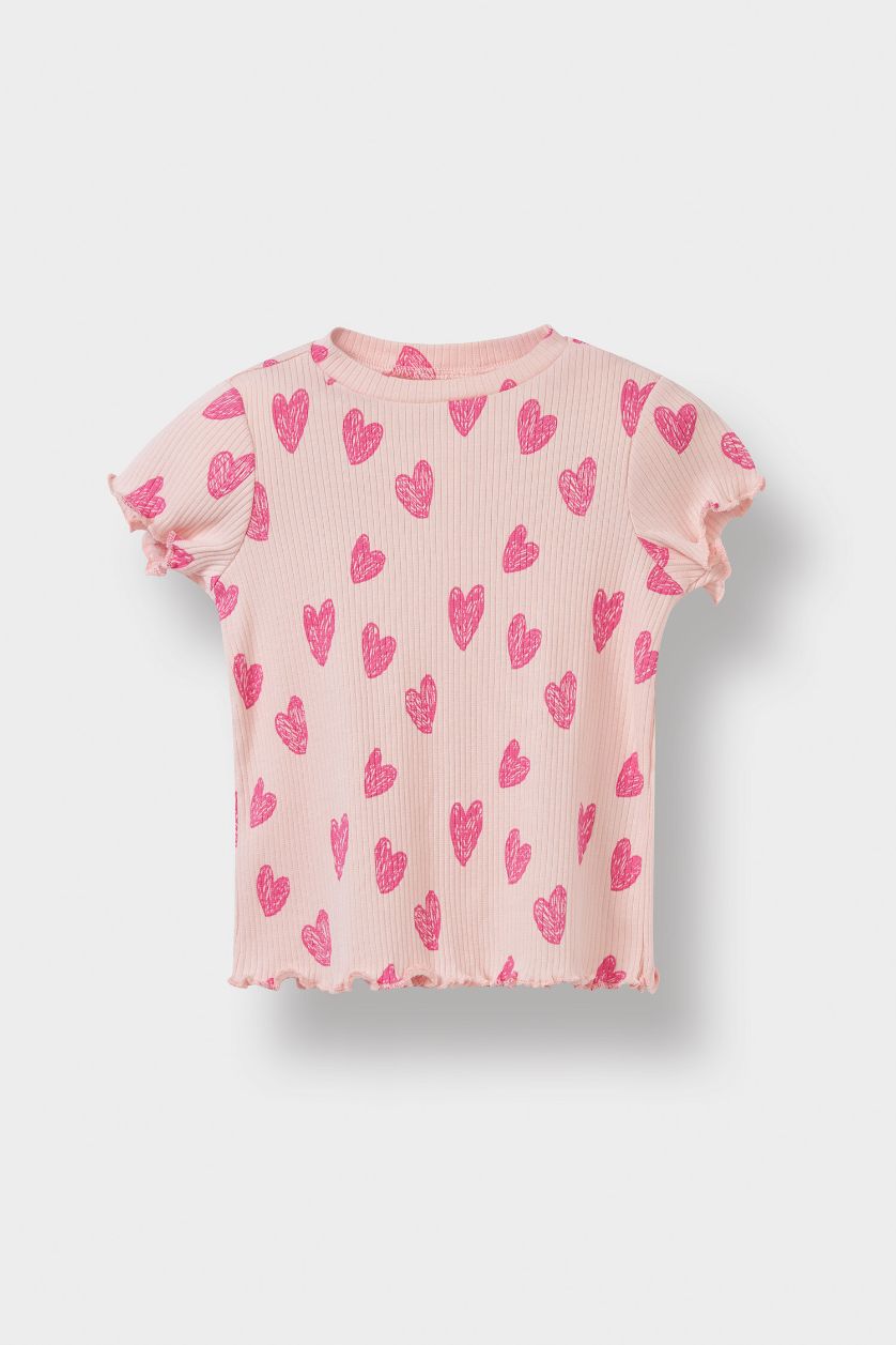 BABY GIRL Pink Girl Patterned Ribbed Camisole T-Shirt Shorts 2 Piece Set