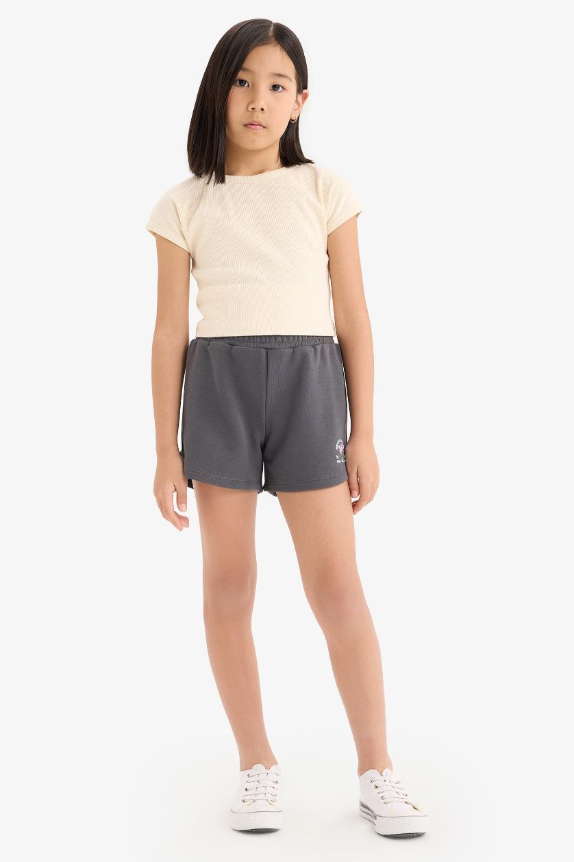 بناتي أنثرا شورت بناتي قماش خفيف بخصر مطاطي