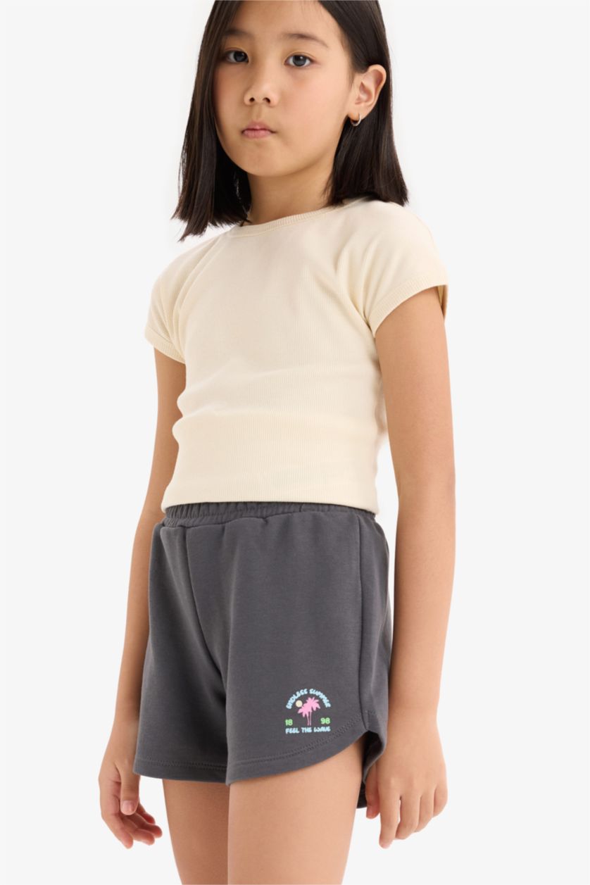 GIRLS & TEENS Anthracite Girl Elastic Waist Printed Shorts