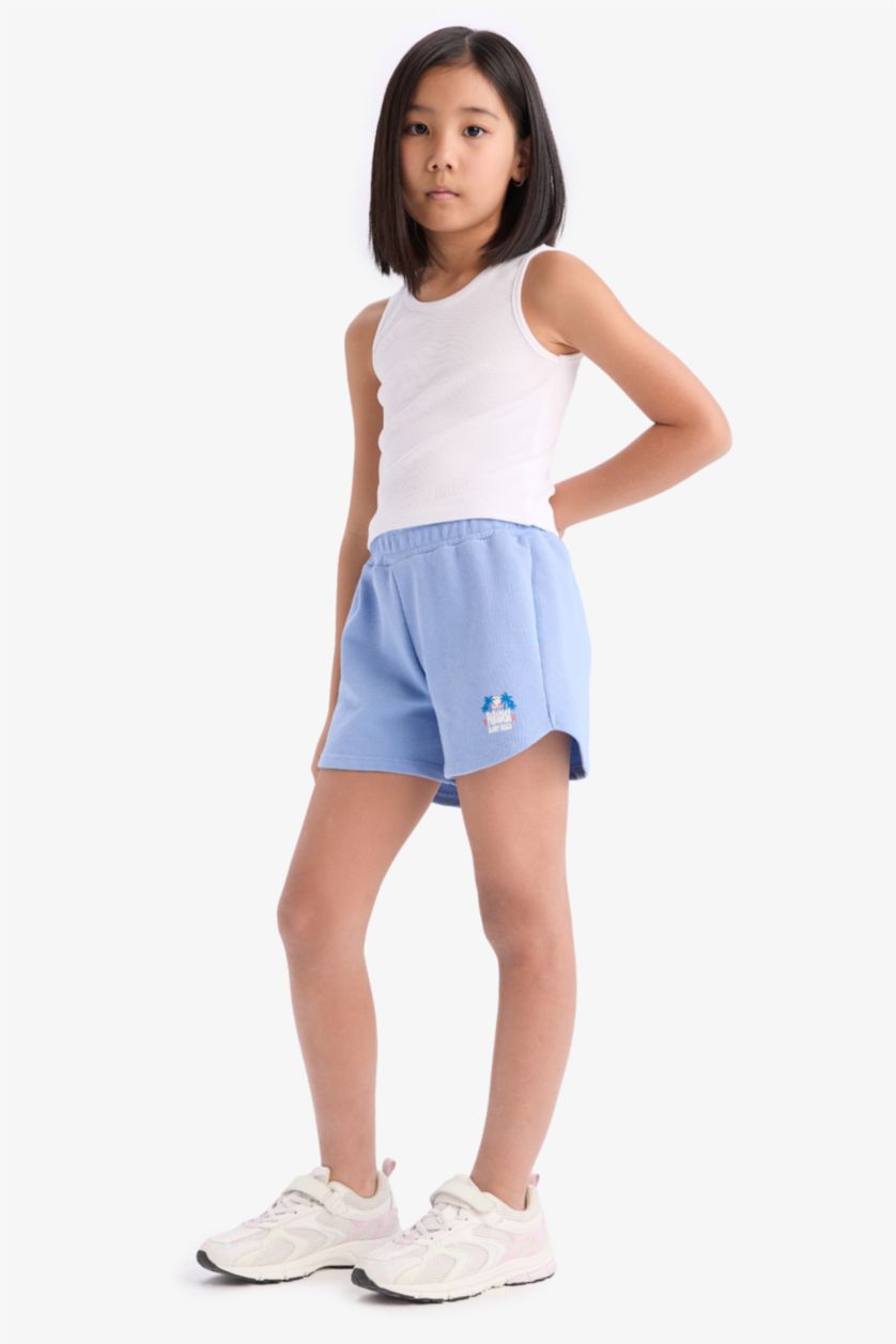 GIRLS & TEENS Blue Girl Flexible Waist Sweatshirt Fabric Shorts