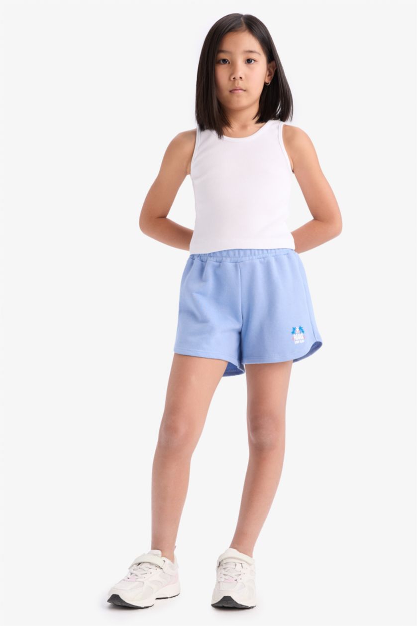 GIRLS & TEENS Blue Girl Flexible Waist Sweatshirt Fabric Shorts