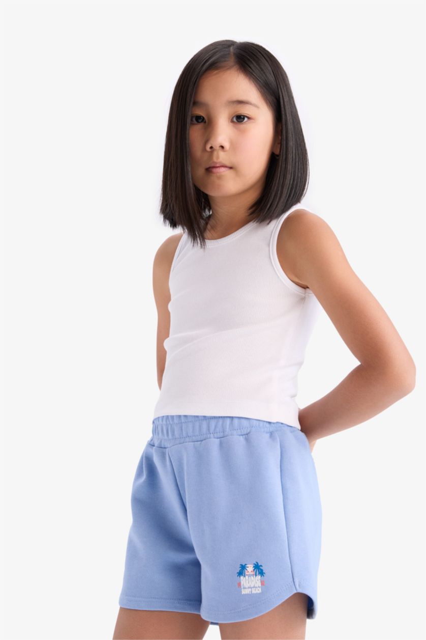 GIRLS & TEENS Blue Girl Flexible Waist Sweatshirt Fabric Shorts