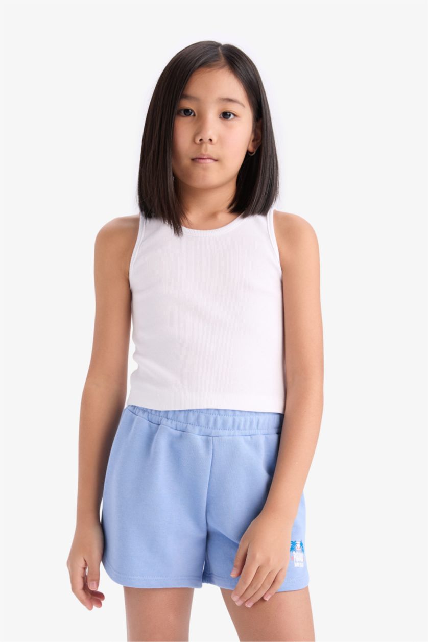 GIRLS & TEENS Blue Girl Flexible Waist Sweatshirt Fabric Shorts