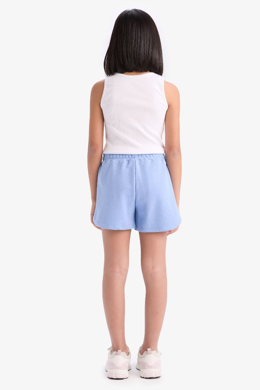 Kız Çocuk - Genç Kız Mavi Beli Lastikli Baskılı Şort Kız Çocuk