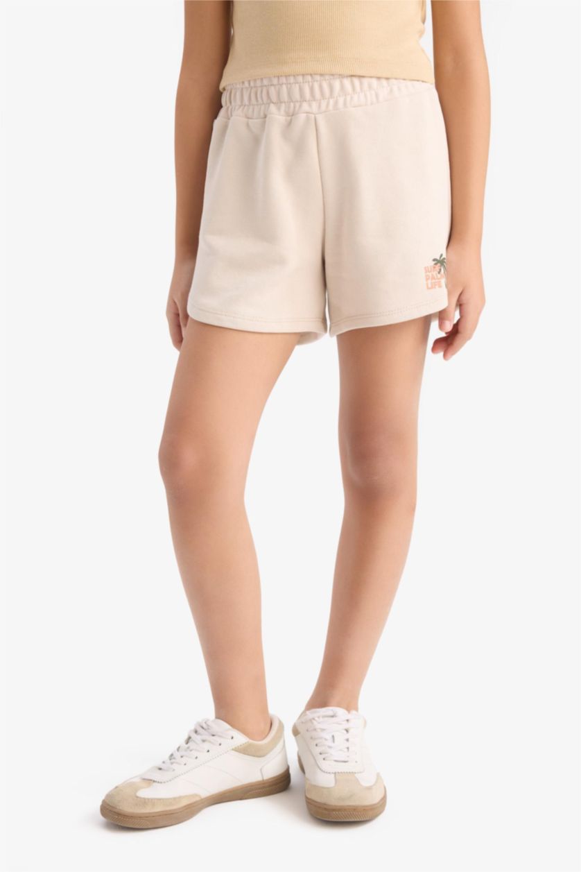 Kız Çocuk - Genç Kız Açık Taş Beli Lastikli Baskılı Şort Kız Çocuk