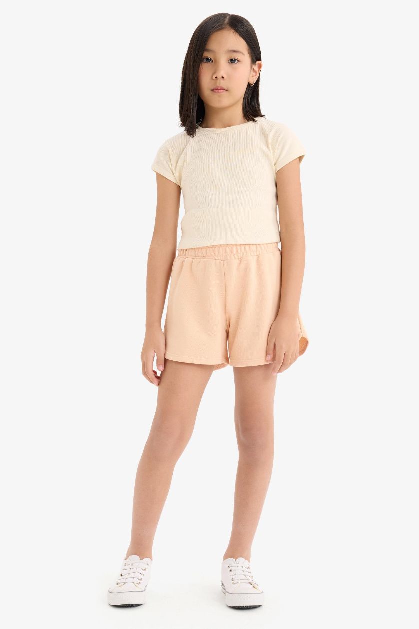 Kız Çocuk - Genç Kız Somon Beli Lastikli Baskılı Şort Kız Çocuk