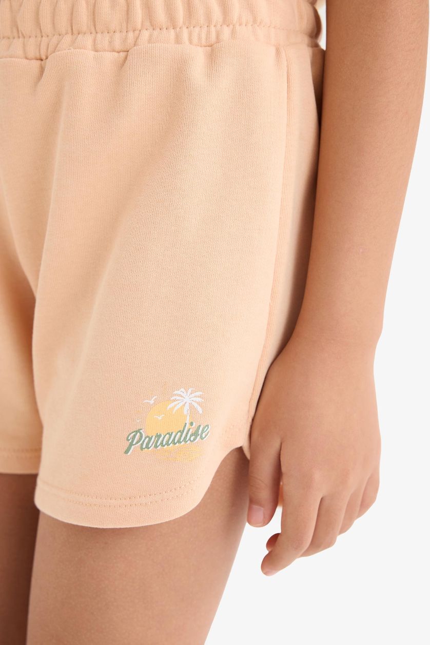 Kız Çocuk - Genç Kız Somon Beli Lastikli Baskılı Şort Kız Çocuk