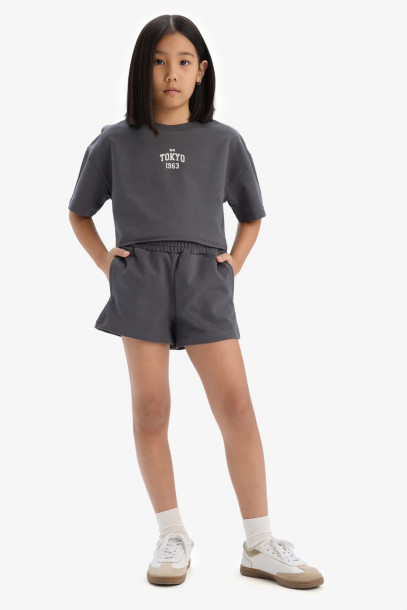 FILLES Anthracite Ensemble de t-shirt avec imprimé et short pour fille